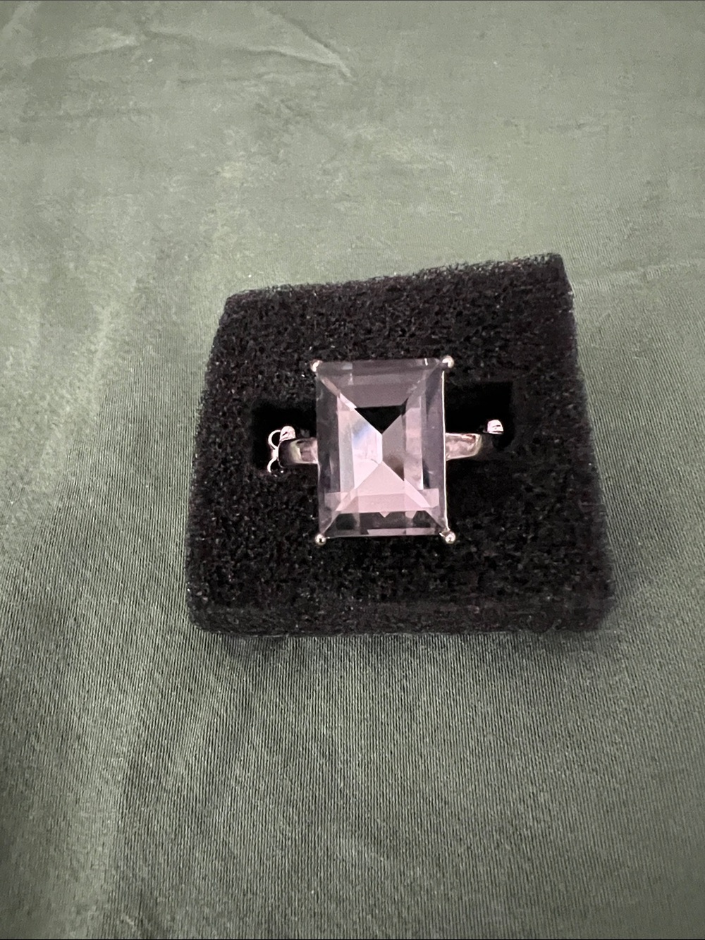 Silver Ring with Gray Rectangular Gemstone
